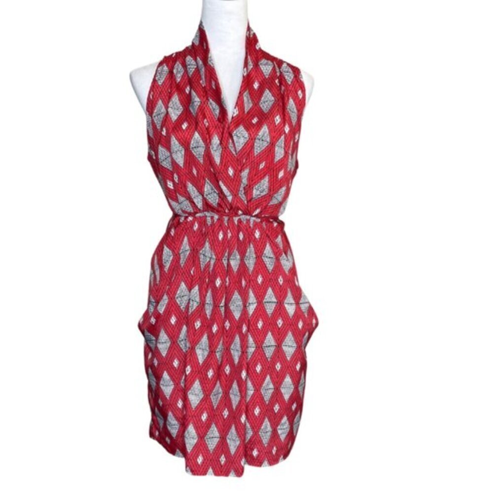 Collective Concepts Red Mod Geometric Diamond Tulip Mini Dress L - Picture 2 of 7